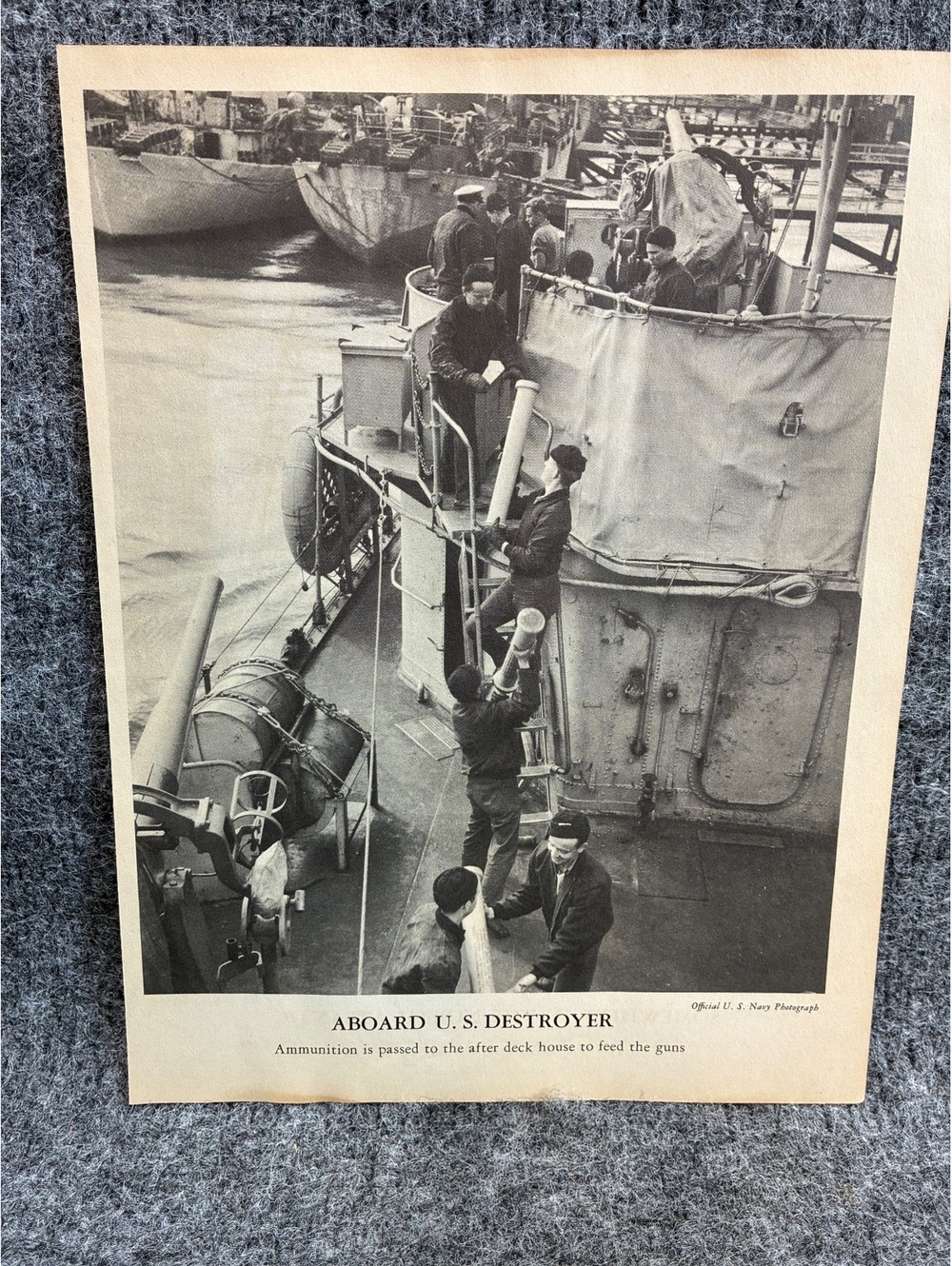 Vtg Official U.S. Navy Print Aboard U.S. Destroyer Black and White Photo